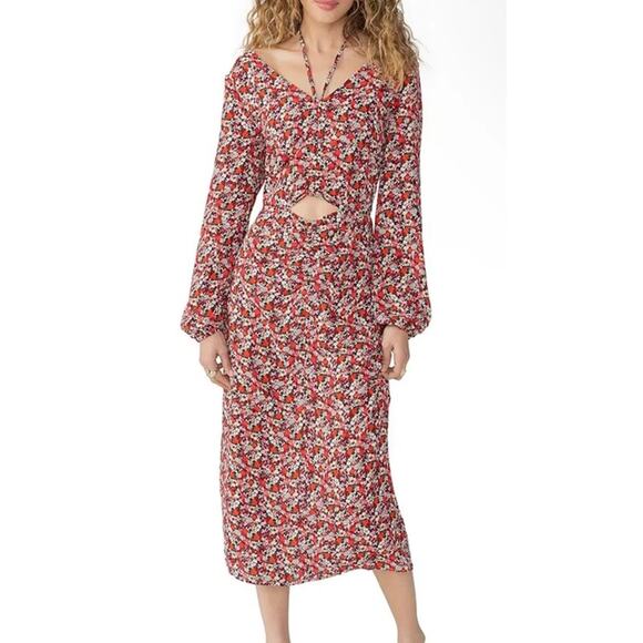 NEW Sanctuary Fit & Flare Dress Women's Size 20W Red Floral Halter Chiffon Midi - Picture 1 of 11